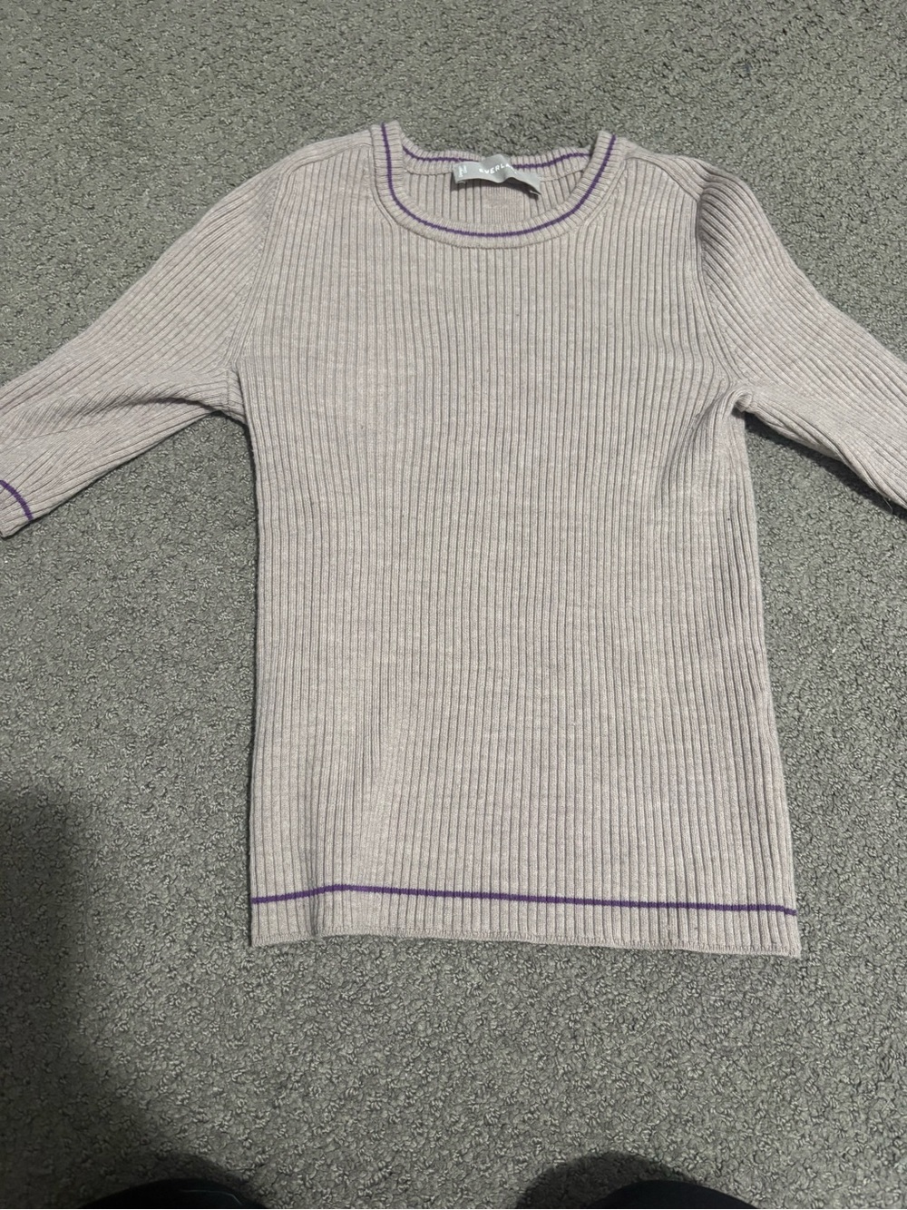 Everlane Light Lilac Ribbed Crewneck quarter sleeve Sweater